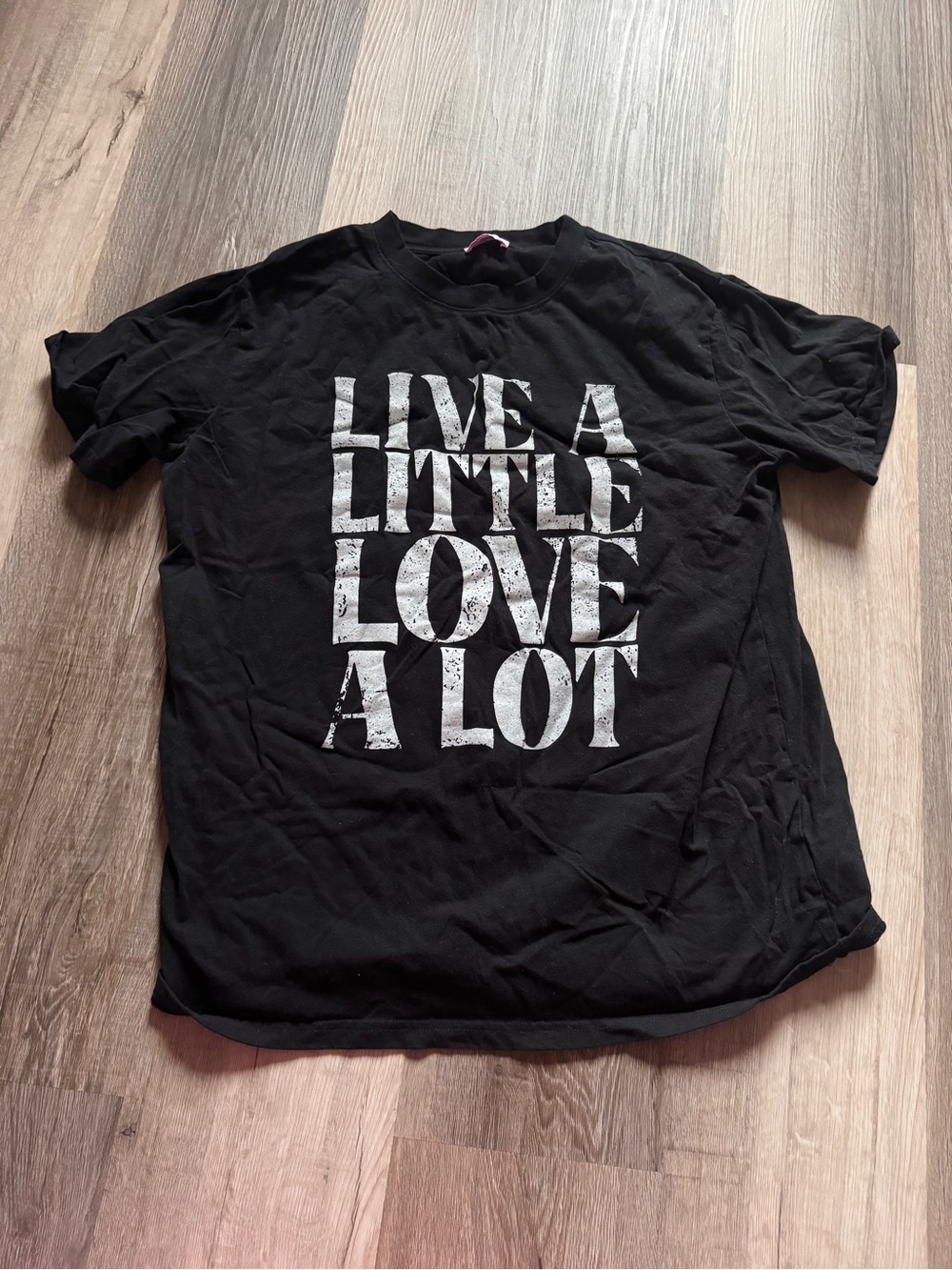 Pink Lily Black Graphic Tee with White Slogan